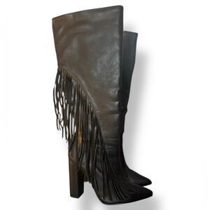 Chic Black Fringe Over the Knee Boots